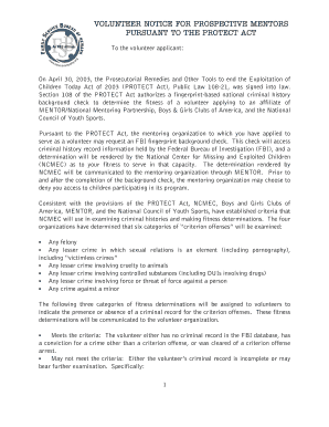 Volunteer Notice for Prospective Mentors
