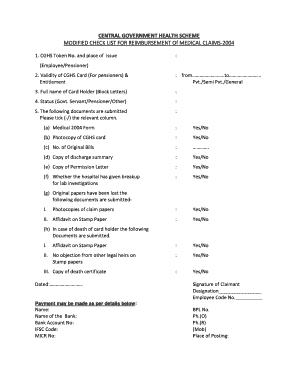 Central Government Health Scheme Medical Claim Form