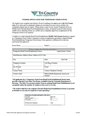 Vendor Application for Temporary Food Events