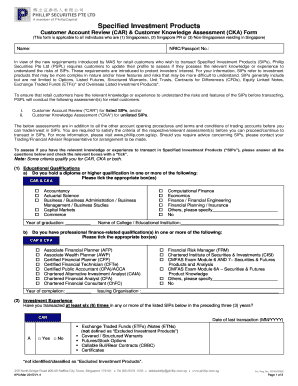 Singapore Specified Investment Products Assessment Form