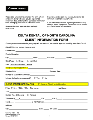Delta Dental Client Information Form