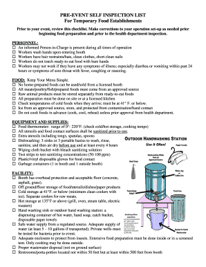 Pre-Event Self Inspection List for Temporary Food Establishments