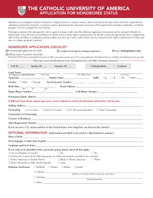 Catholic University of America Nondegree Application