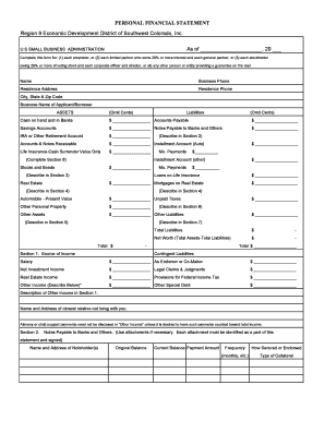 US Small Business Administration Personal Financial Statement