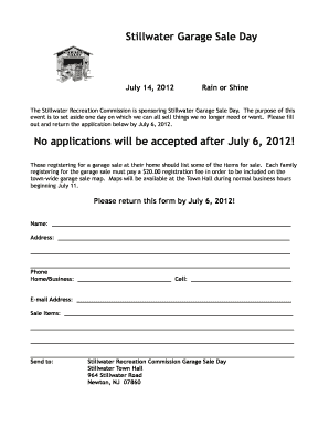 Fillable Online Stillwater Garage Sale Day - Stillwater-Township NJ Fax