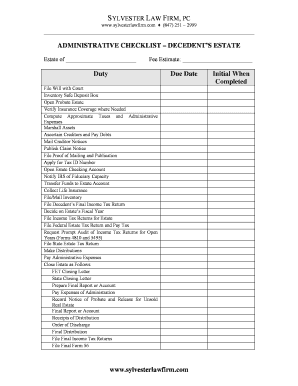 Decedent's Estate Administrative Checklist