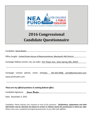 2016 Congressional Candidate Questionnaire