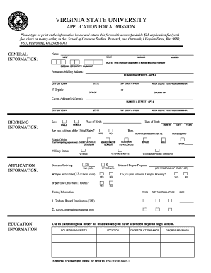 Virginia State University Graduate Admission Application
