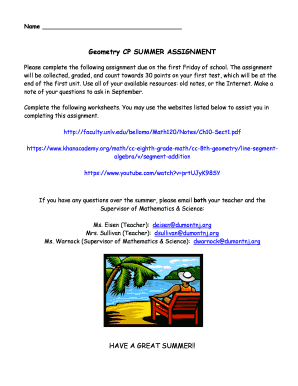 Geometry CP SUMMER ASSIGNMENT
