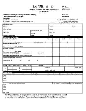 California Auto Liability and Physical Damage Application