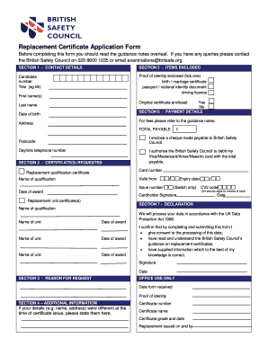 Replacement Certificate Application Form