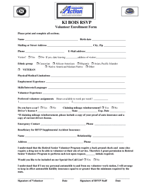Retired Senior Volunteer Program Enrollment Form