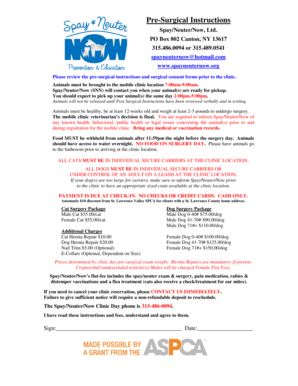 Spay/Neuter/Now Pre-Surgical Instructions