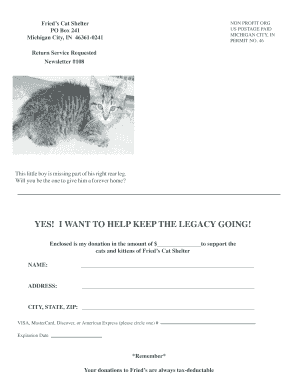 Fried's Cat Shelter Donation Form