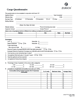 Cargo Questionnaire Form