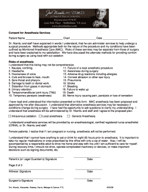 Consent for Anesthesia Services