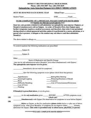 Epinephrine Auto-Injector Authorization Form