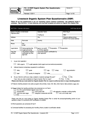 NOP Organic System Plan Questionnaire