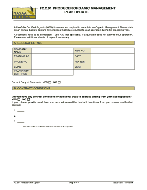 NASAA Producer Organic Management Plan Update