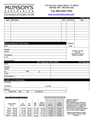 Munson's Chocolates Order Form