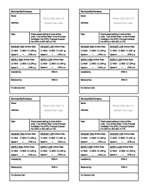 HVAC Ventilation System Balancing Form