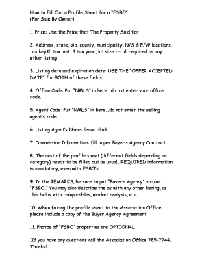 For Sale By Owner Profile Sheet