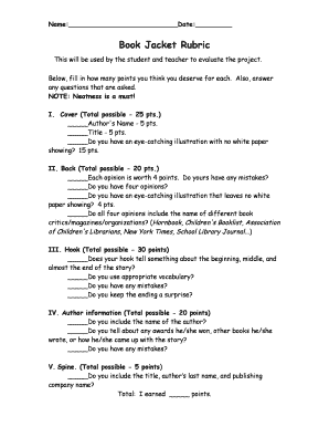 Book Jacket Rubric and Project Timeline