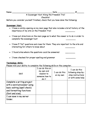 Freedom Trail Scavenger Hunt Checklist