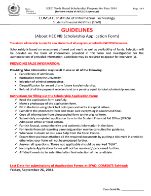 Higher HEC Needs Based Scholarship Application Form