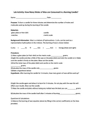 Science Lab Activity: Burning Candle Moles Calculation