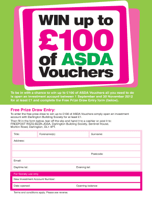 ASDA Vouchers Free Prize Draw Entry Form