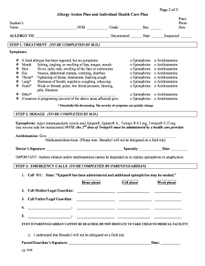Allergy Action Plan and Individual Health Care Plan