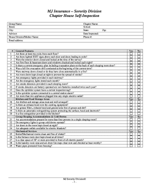 Sorority Chapter House Self-Inspection Form