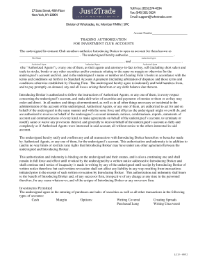 Trading Authorization for Investment Club Accounts
