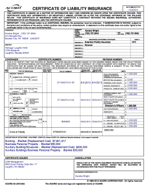 Certificate of Liability Insurance