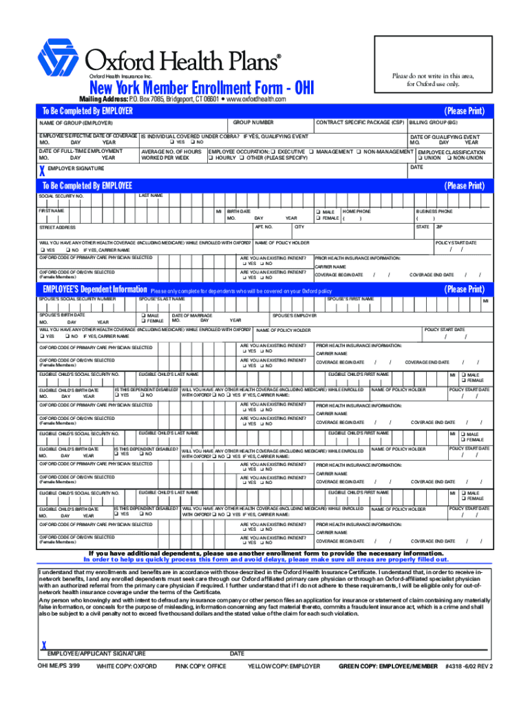 new york member enrollment form Preview on Page 1