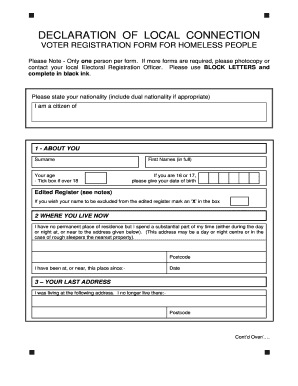 Voter Registration Form for Homeless People