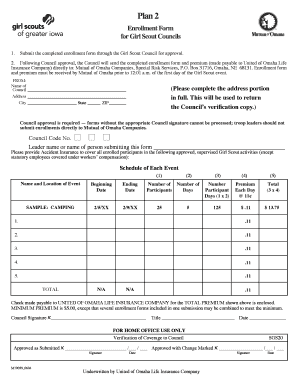 Girl Scout Plan 2 Enrollment Form