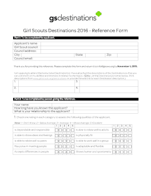 Girl Scouts Destinations Reference Form