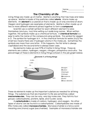 The Chemistry of Life Worksheet