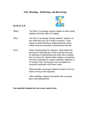 Sum It Up Reading Strategy Template