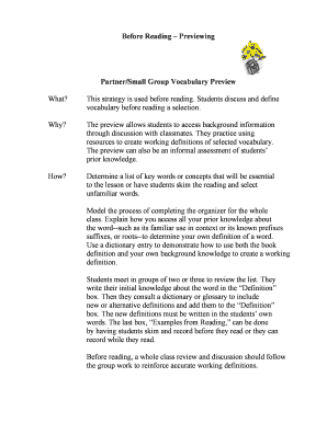 Vocabulary Preview Worksheet