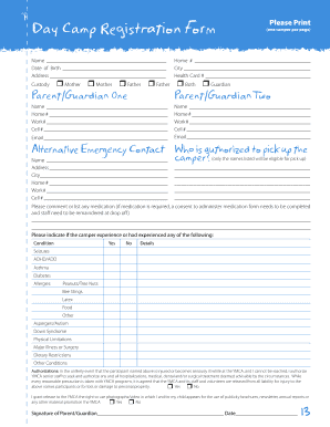 Day Camp Registration Form