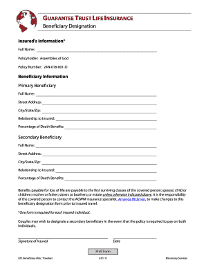 Guarantee Trust Life Insurance Beneficiary Designation