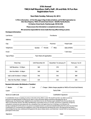 YMCA Half Marathon Registration Form