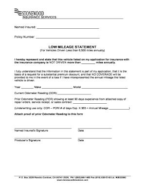 Low Mileage Statement for Insurance