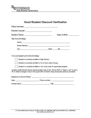 Good Student Discount Verification Form