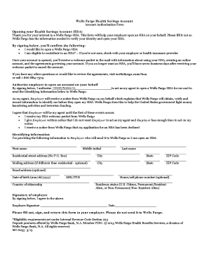 Wells Fargo Health Savings Account Authorization Form