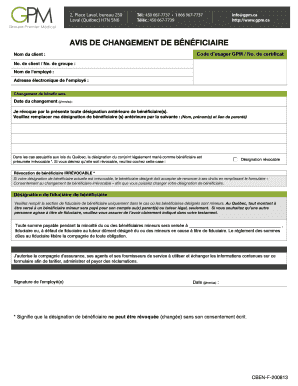 AVIS DE CHANGEMENT DE BÉNÉFICIAIRE