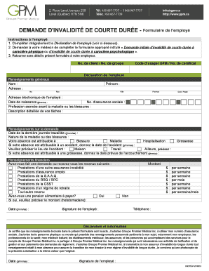 DEMANDE D'INVALIDITÉ DE COURTE DURÉE - Formulaire de l'employé